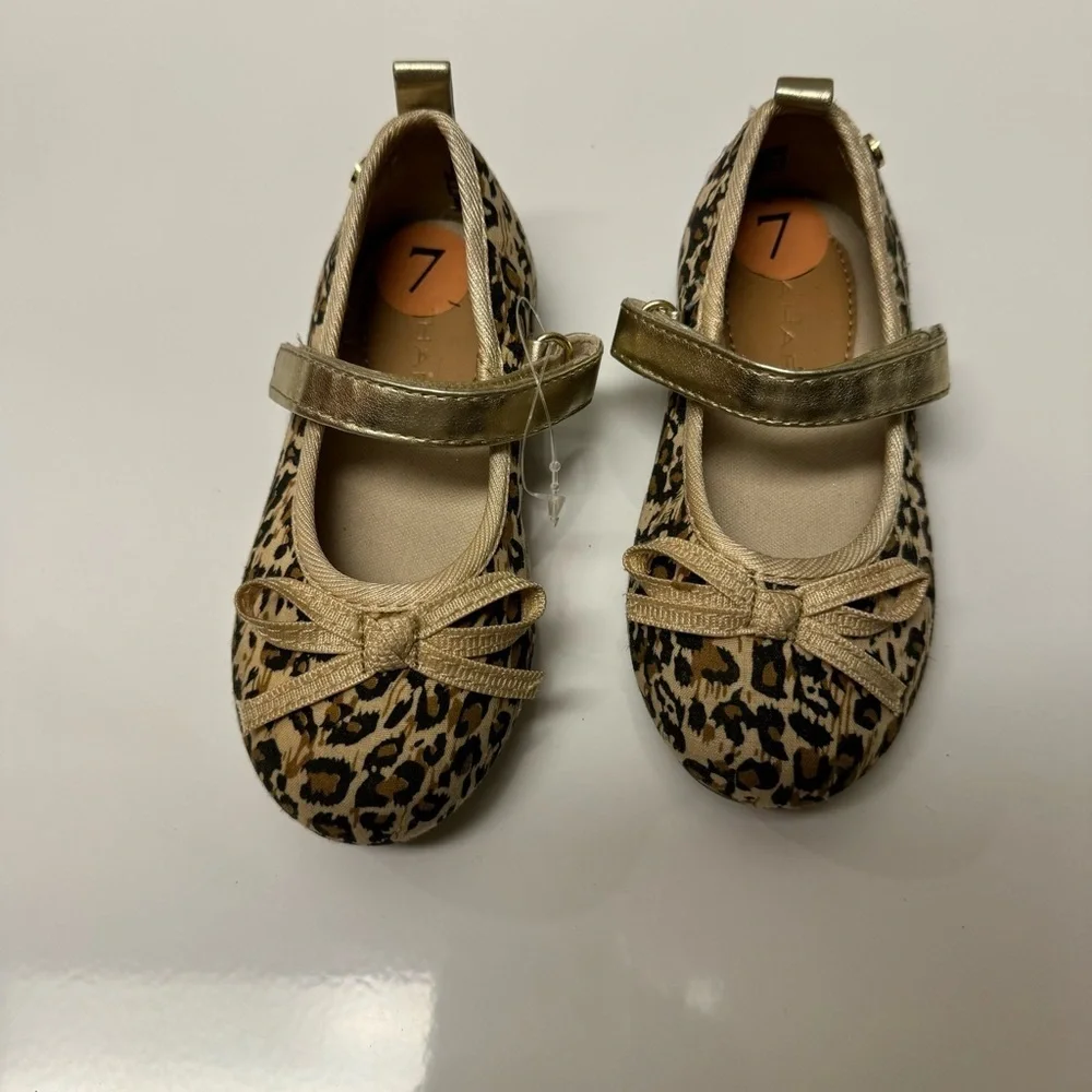 NWOT Tahari Leopard Toddler Girl Ballet Flats Dress Shoes Cheetah Gold Size 7